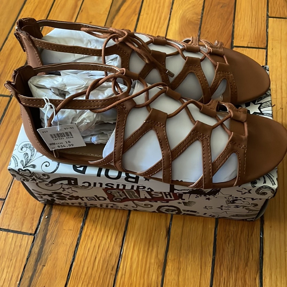 Brash Zane Women’s Sandals With Laces Brown Size 10